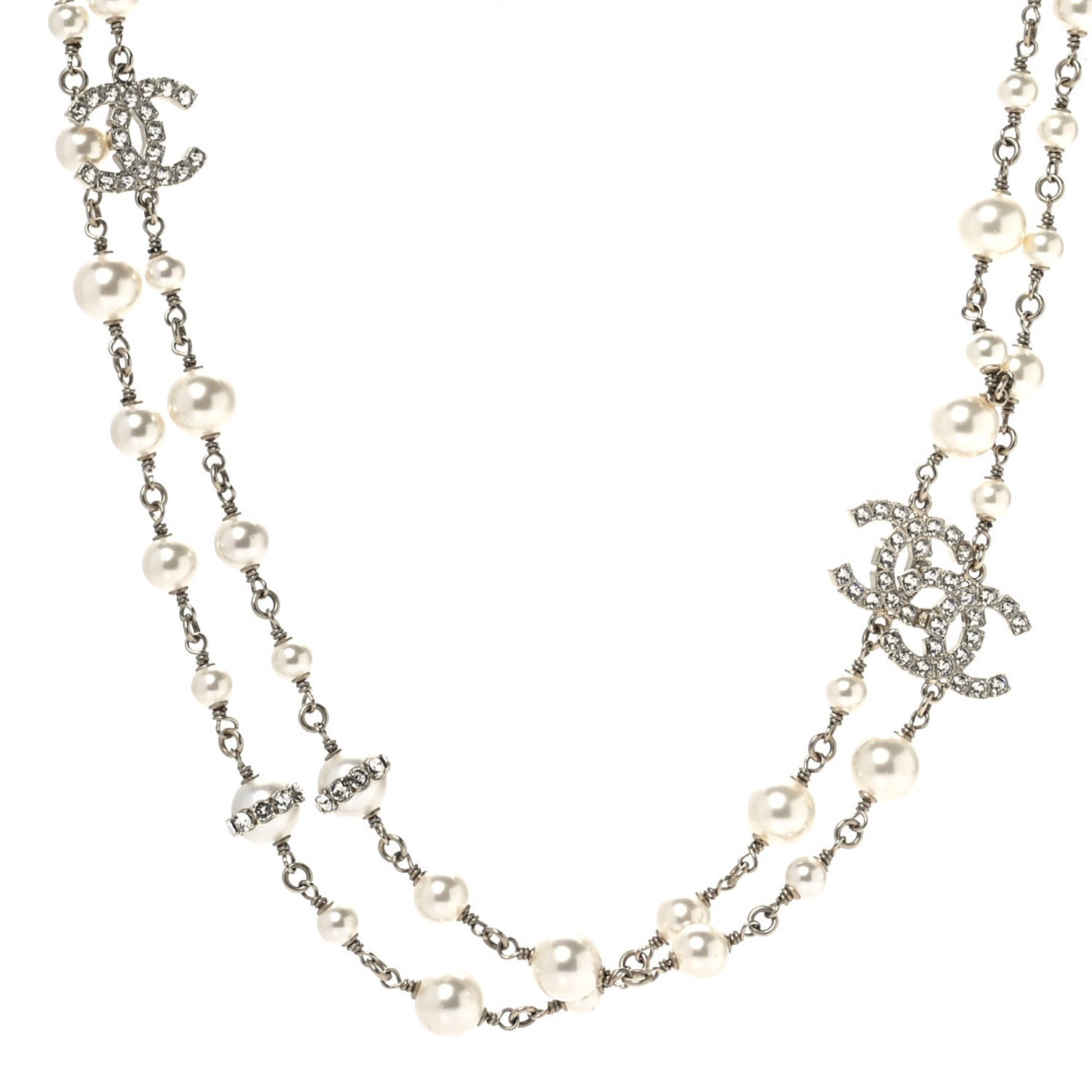 Chanel Crystal Pearl CC Long Necklace Gold 1 of 6