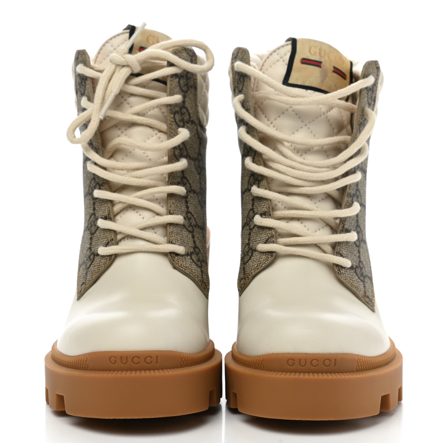 Calfskin GG Supreme Monogram Nappa Quilted Lace Up Ankle Boots 38 Mystic White Beige
