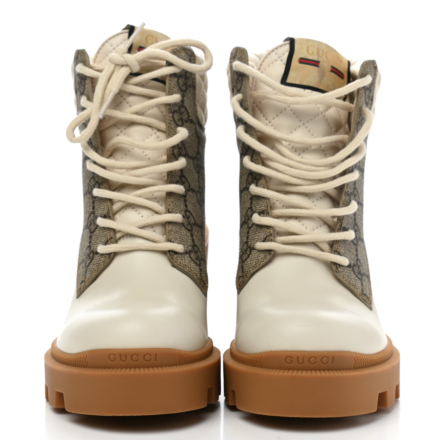 Gucci Calfskin GG Supreme Monogram Nappa Quilted Lace Up Ankle Boots 38 Mystic White Beige 2 of 10