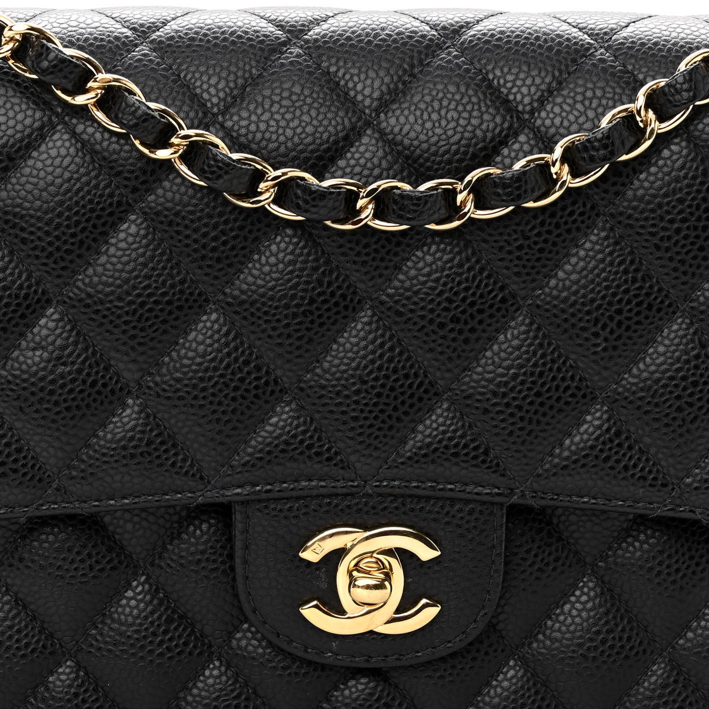 Caviar Quilted Medium Double Flap Black