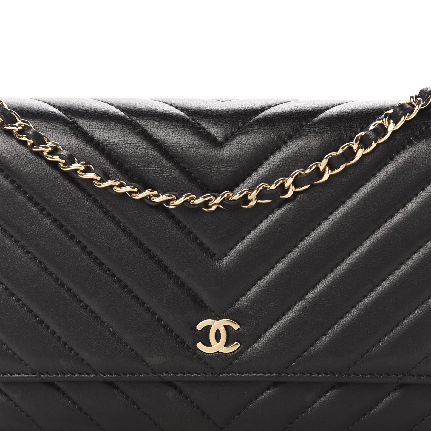Lambskin Chevron Quilted Wallet On Chain WOC Black