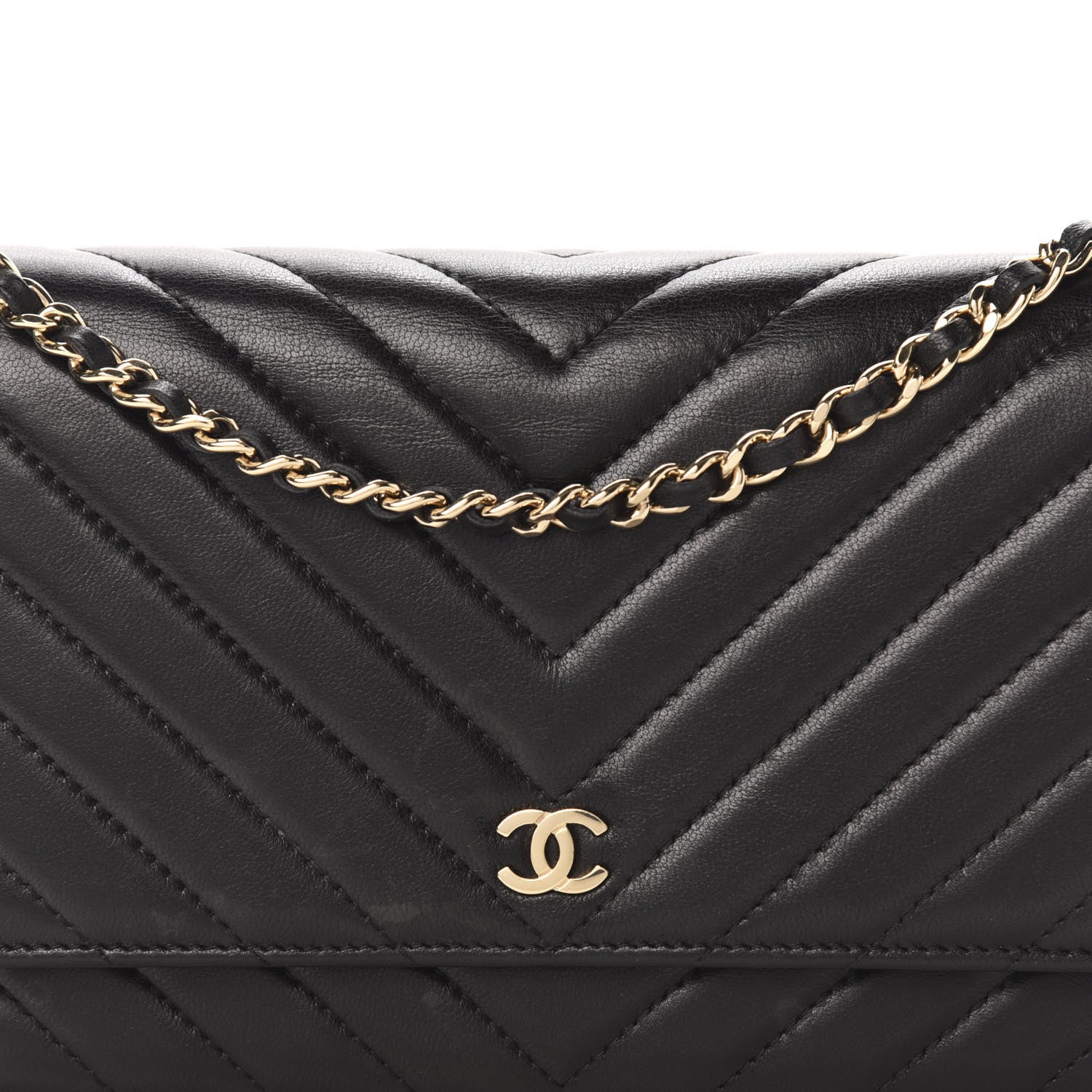 Chanel Lambskin Chevron Quilted Wallet On Chain WOC Black 12 of 13