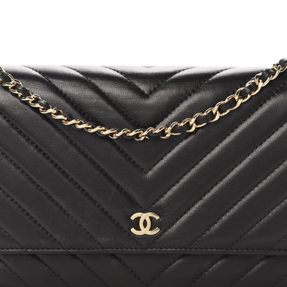 Chanel Lambskin Chevron Quilted Wallet On Chain WOC Black 12 of 13