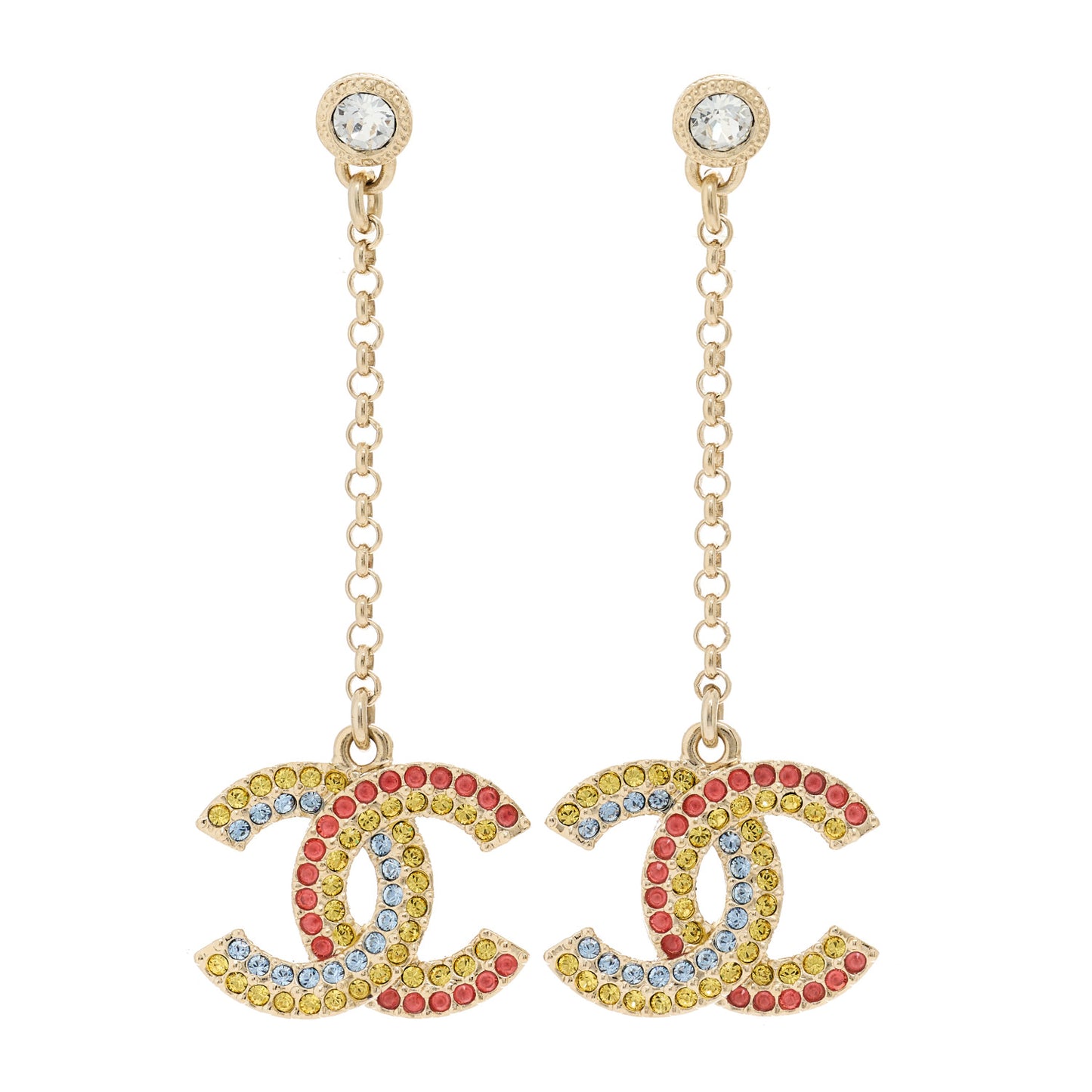 Crystal CC Drop Earrings Gold Multicolor