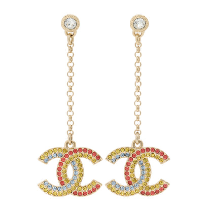 Chanel Crystal CC Drop Earrings Gold Multicolor 1 of 5