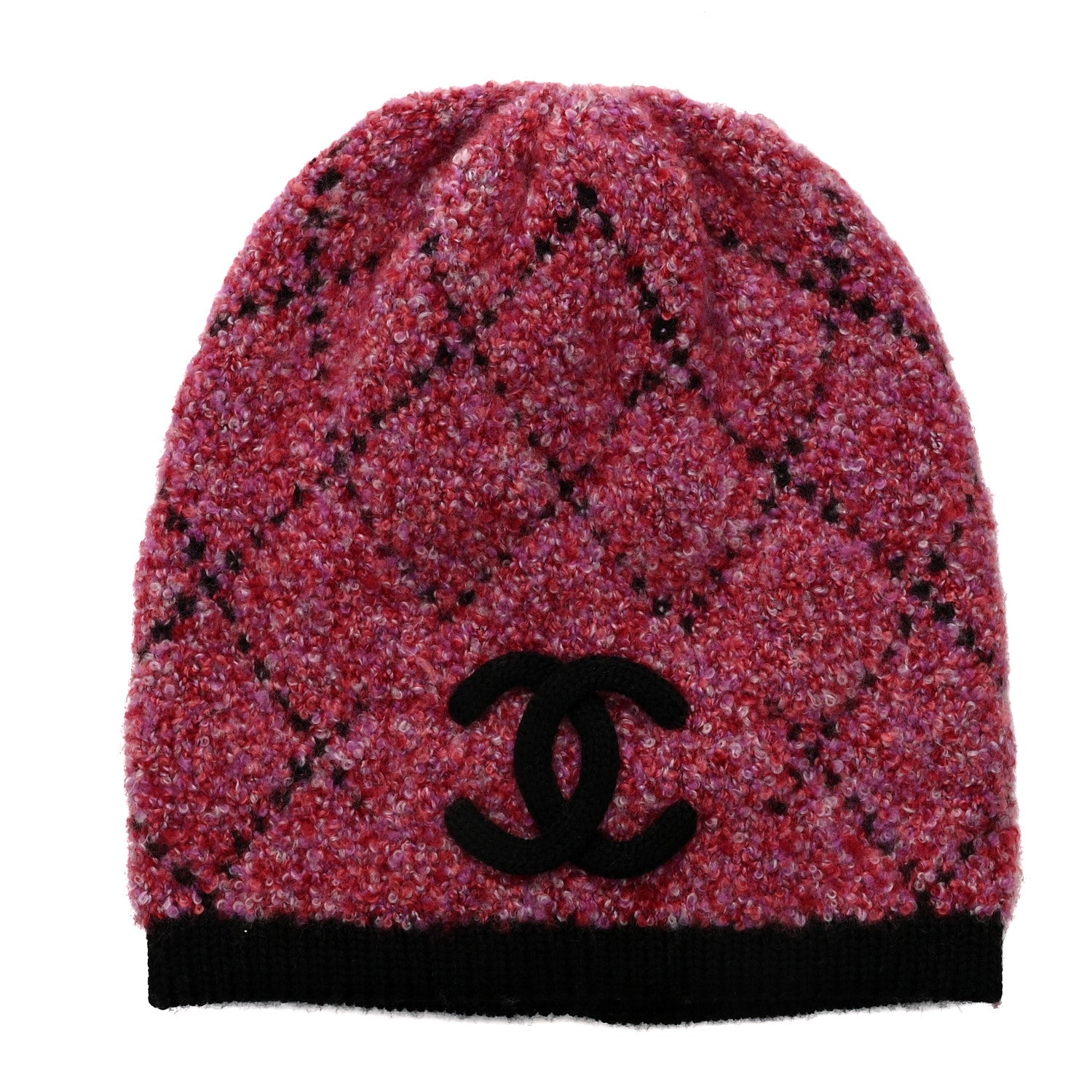 Chanel Cashmere Logo Beanie Hat Dark Pink Black 1 of 5