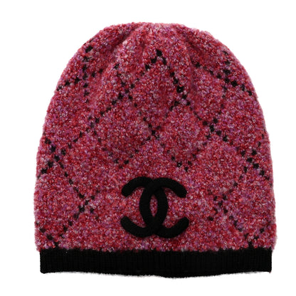 Chanel Cashmere Logo Beanie Hat Dark Pink Black 1 of 5