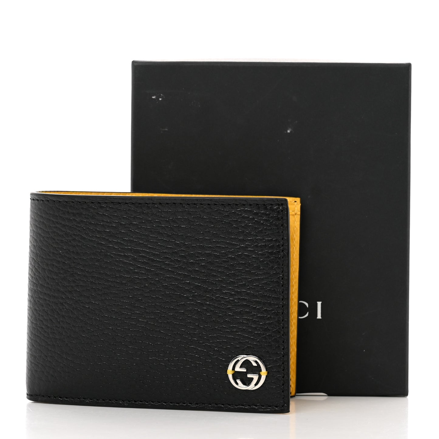 Dollar Calfskin Bi-Color Interlocking G Bi-Fold Wallet Black New Buttercup