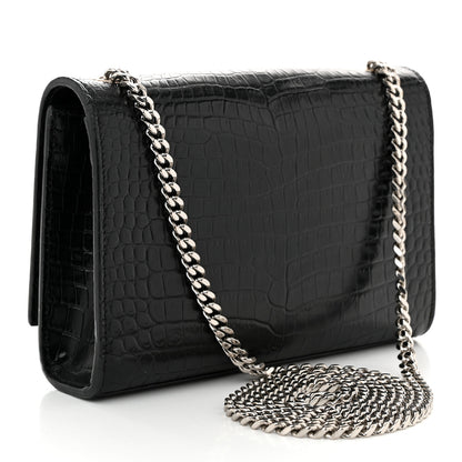 Saint Laurent Calfskin Crocodile Embossed Small Classic Monogram Kate Tassel Satchel Black 3 of 11