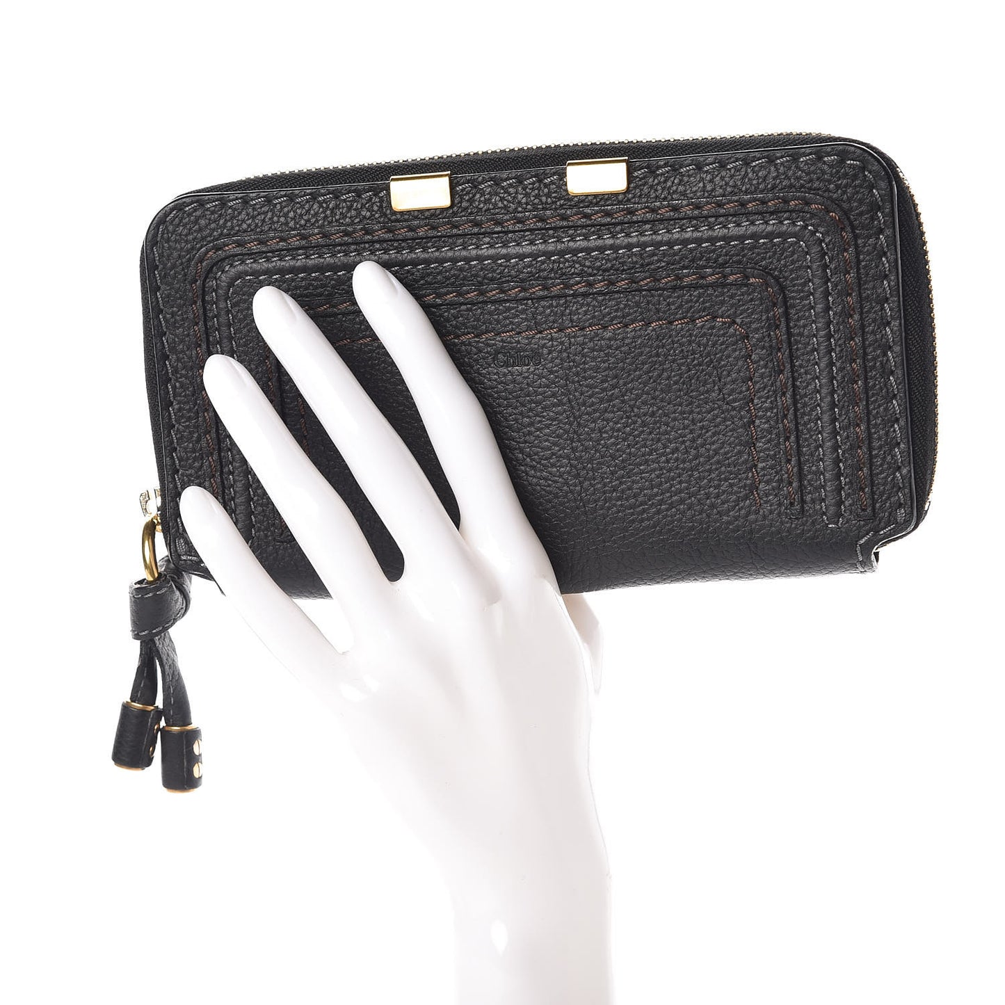 Grained Calfskin Marcie Long Zip Around Wallet Black
