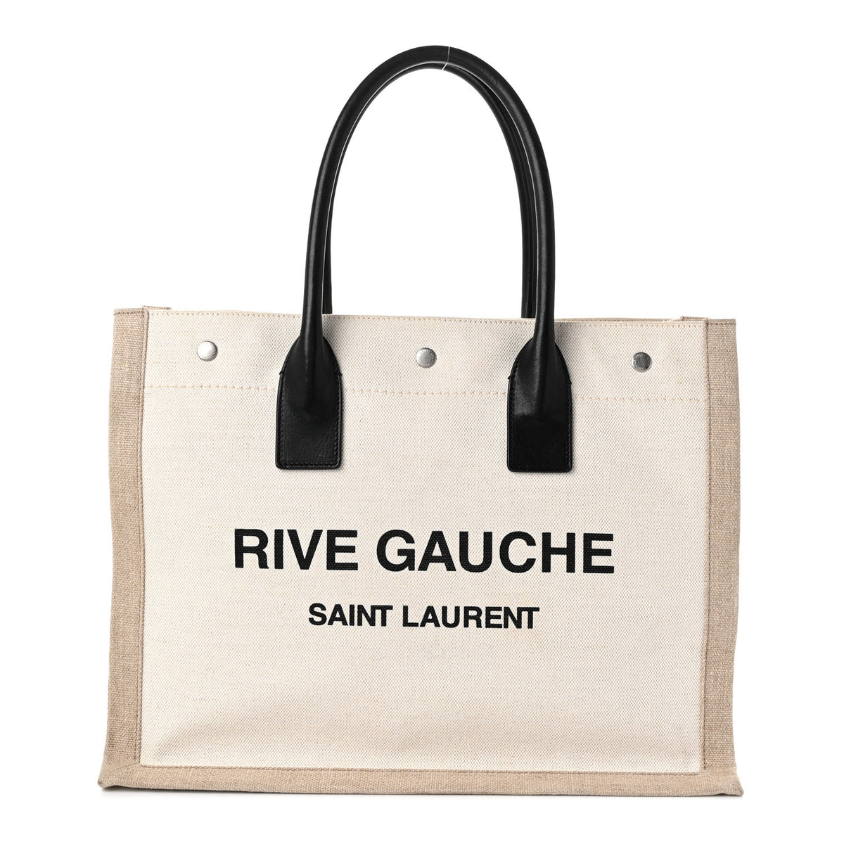 Linen Calfskin Small Rive Gauche Tote Greggio Natural