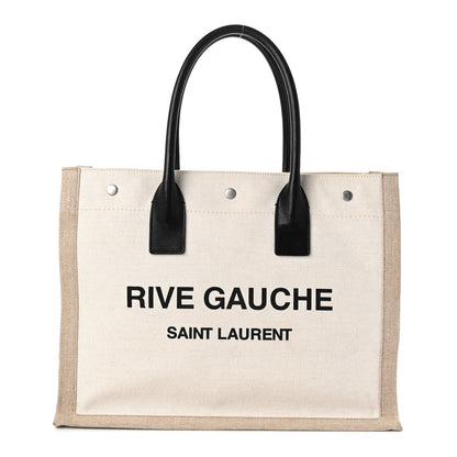 Saint Laurent Linen Calfskin Small Rive Gauche Tote Greggio Natural 1 of 11