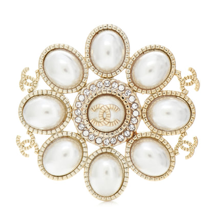 Chanel Pearl Crystal CC Brooch Pearly White Gold 1 of 4