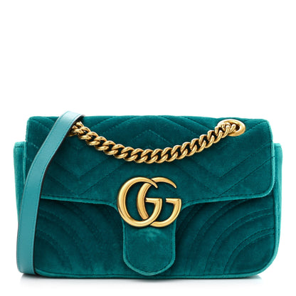 Gucci Velvet Matelasse Mini GG Marmont Shoulder Bag Pavone Cyan 1 of 11