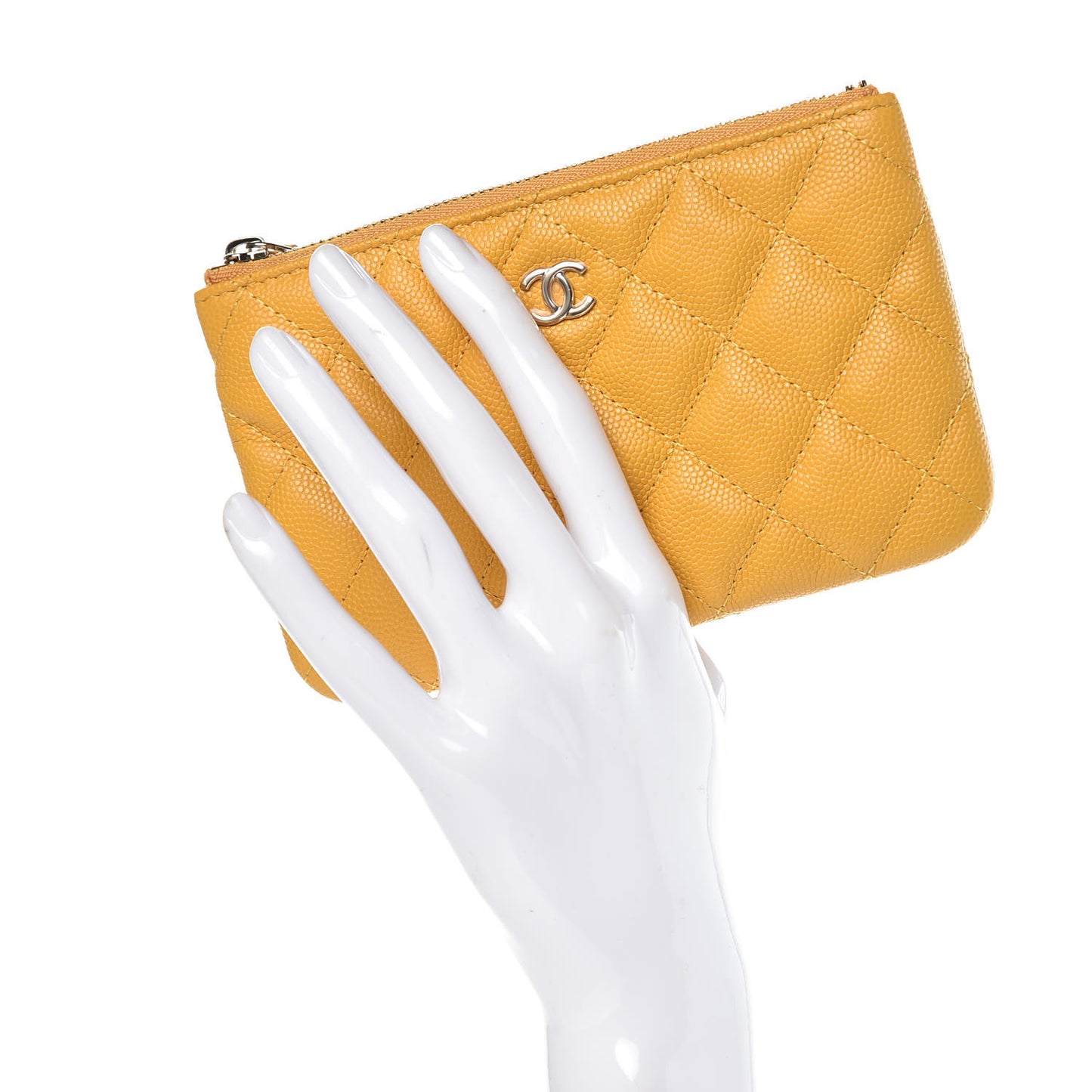 Caviar Quilted Small Cosmetic Case Yellow