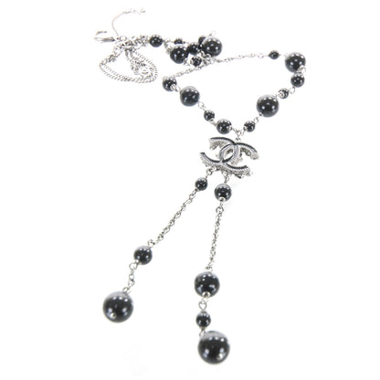 Chanel Beaded Camellia Crystal Pearl CC Necklace Black 6 of 6