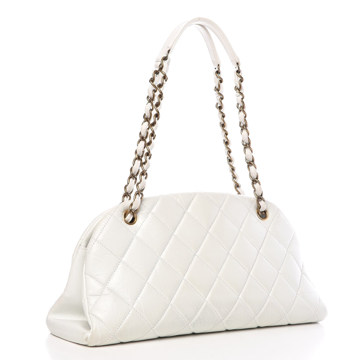 Aged Calfskin Quilted Medium Just Mademoiselle Bowling Bag White