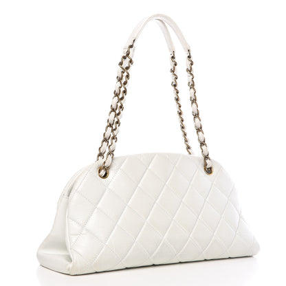 Chanel Aged Calfskin Quilted Medium Just Mademoiselle Bowling Bag White 3 of 15
