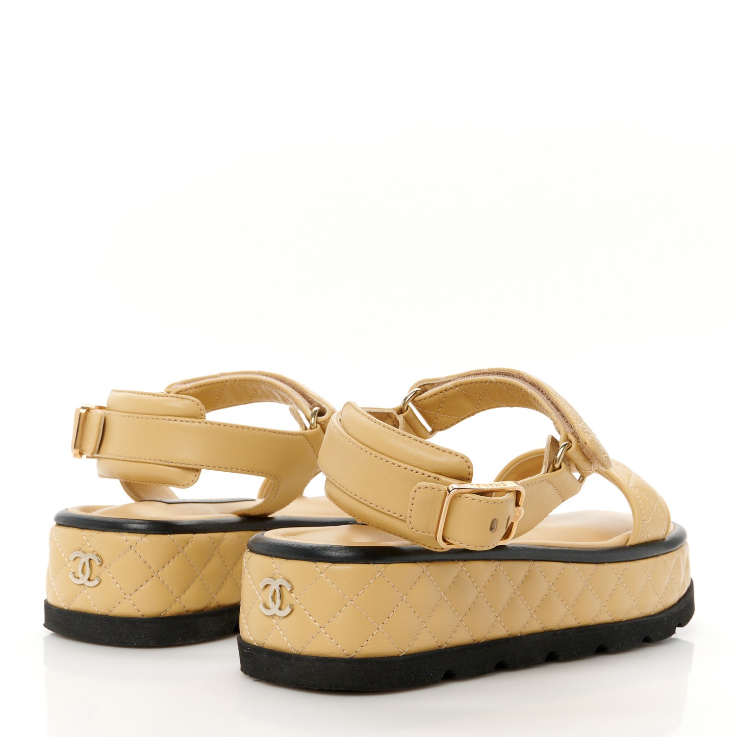 Lambskin Quilted Platform Sandals 38 Beige Black