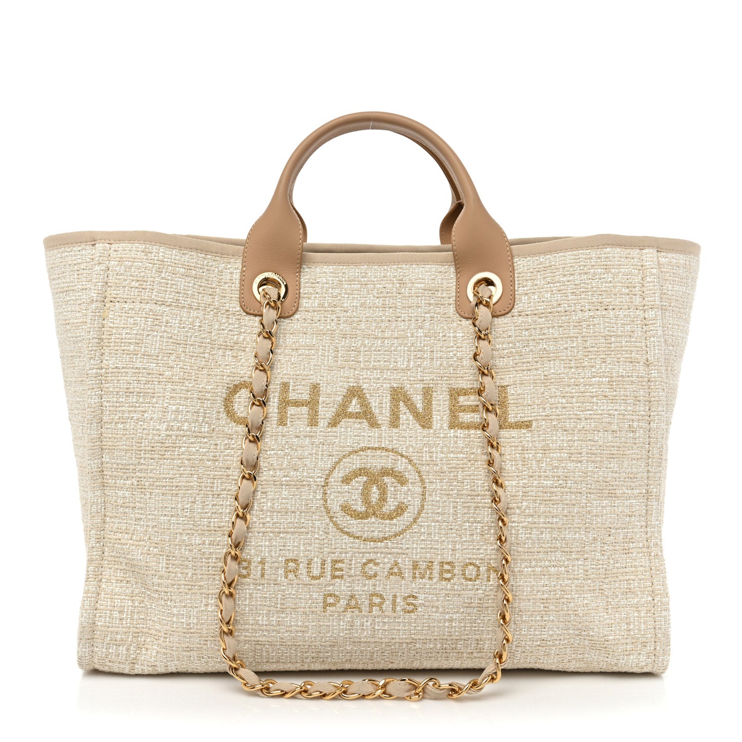 Mixed Fibers Calfskin Medium Deauville Tote Light Beige