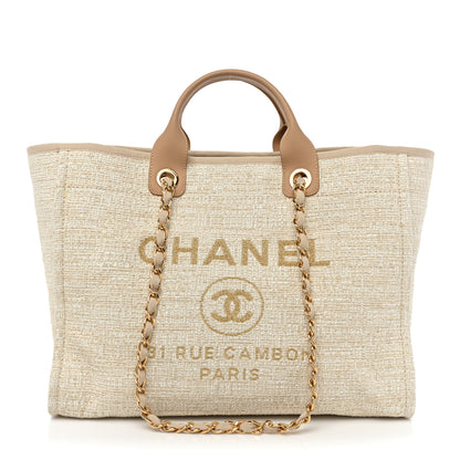 Chanel Mixed Fibers Calfskin Medium Deauville Tote Light Beige 1 of 19