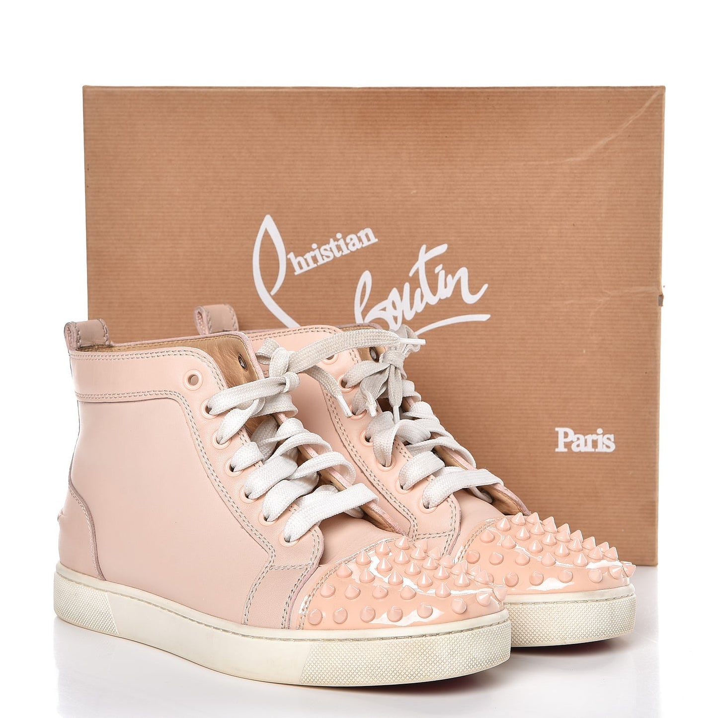 Patent Calfskin Lou Spikes Flat Sneakers 38 Poudre