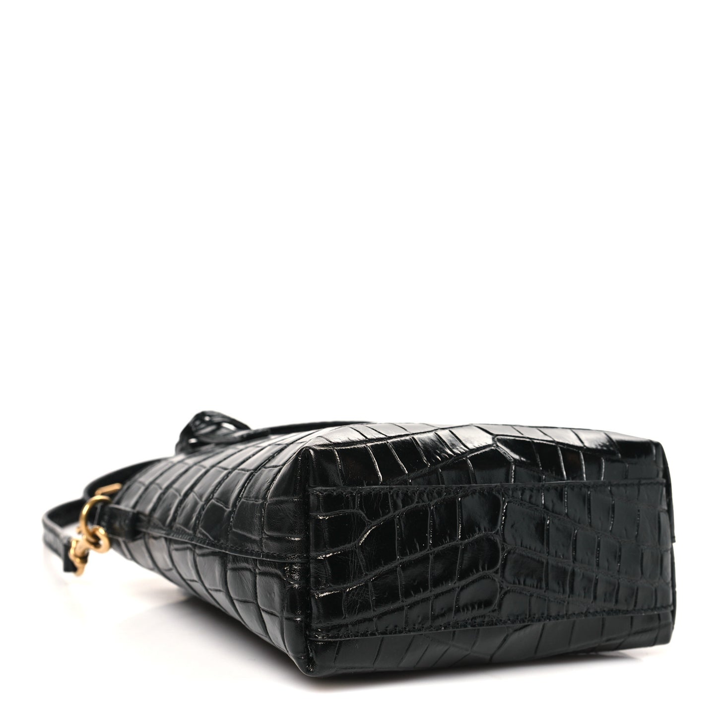 Calfskin Crocodile Embossed Paris Mini Toy Shopper Tote Black