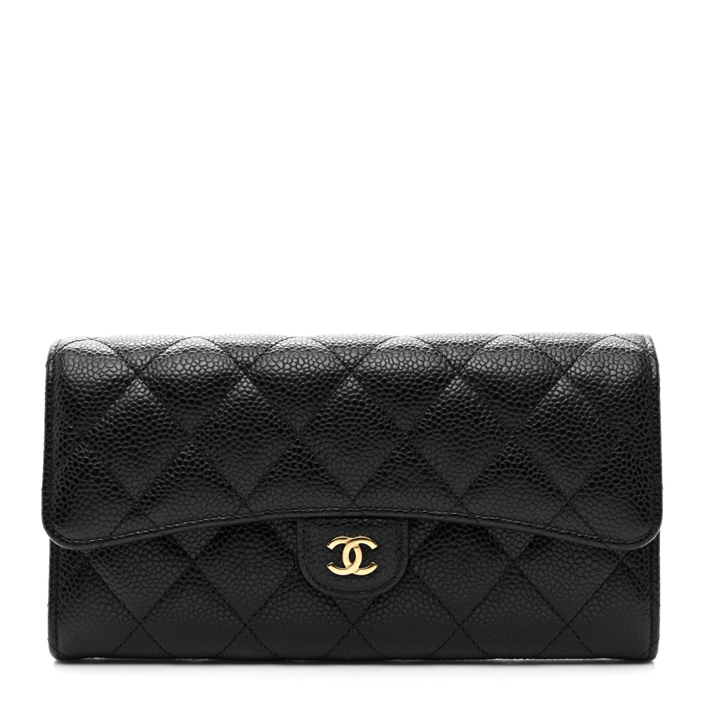 Caviar Quilted Large Gusset Flap Wallet Black