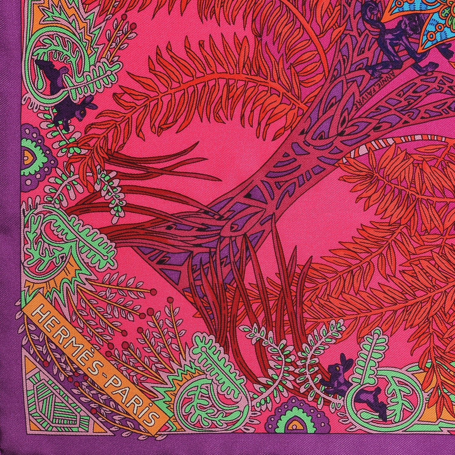 Hermes Silk Maitres de la Foret Scarf 90 Rose Indien Vert Bleu 2 of 5