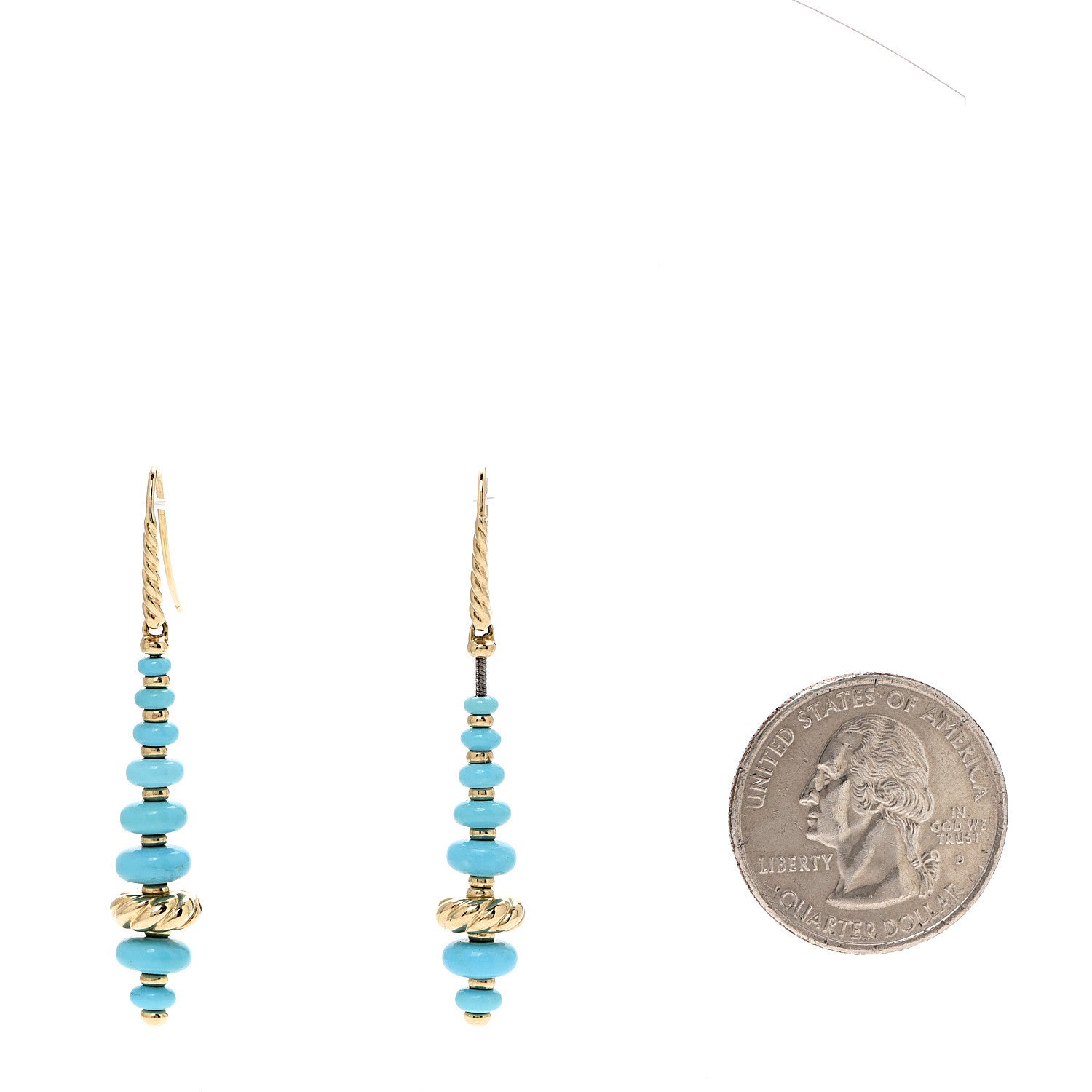 David Yurman 18K Yellow Gold Turquoise Rio Rondelle Drop Earrings 2 of 6