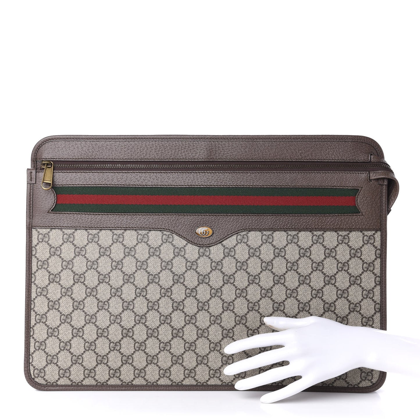 GG Supreme Monogram Textured Calfskin Web Ophidia Documents Holder Beige Ebony New Acero