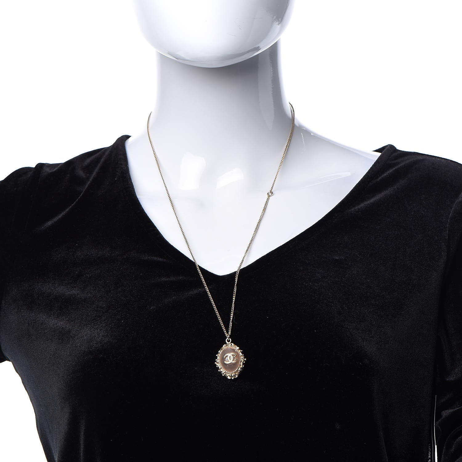 Chanel Resin CC Medallion Pendant Necklace Gold Pink 2 of 7