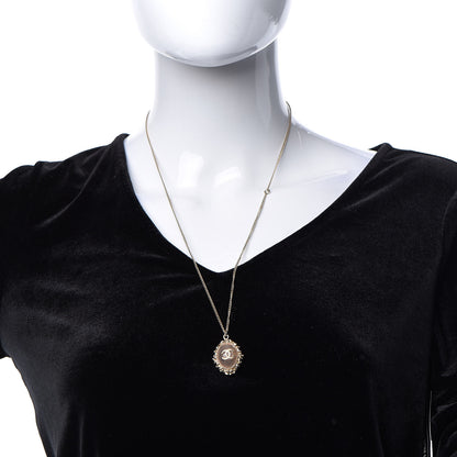 Chanel Resin CC Medallion Pendant Necklace Gold Pink 2 of 7