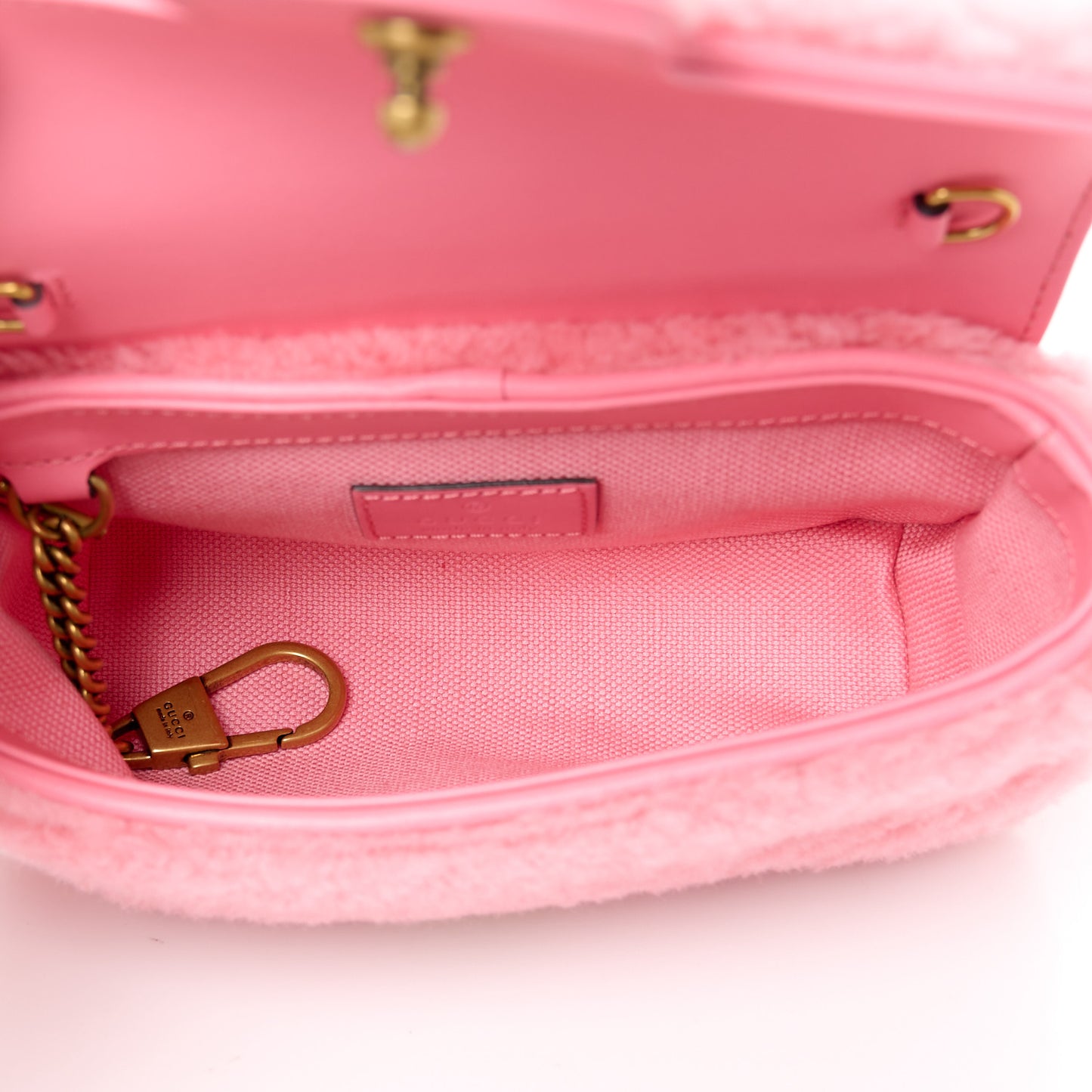 Shearling Matelasse Super Mini GG Marmont Shoulder Bag Lotus Pink