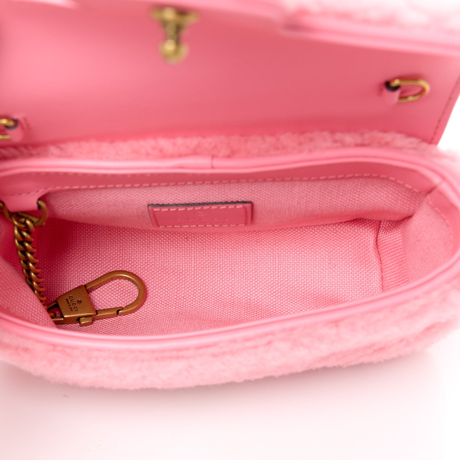 Gucci Shearling Matelasse Super Mini GG Marmont Shoulder Bag Lotus Pink 5 of 10