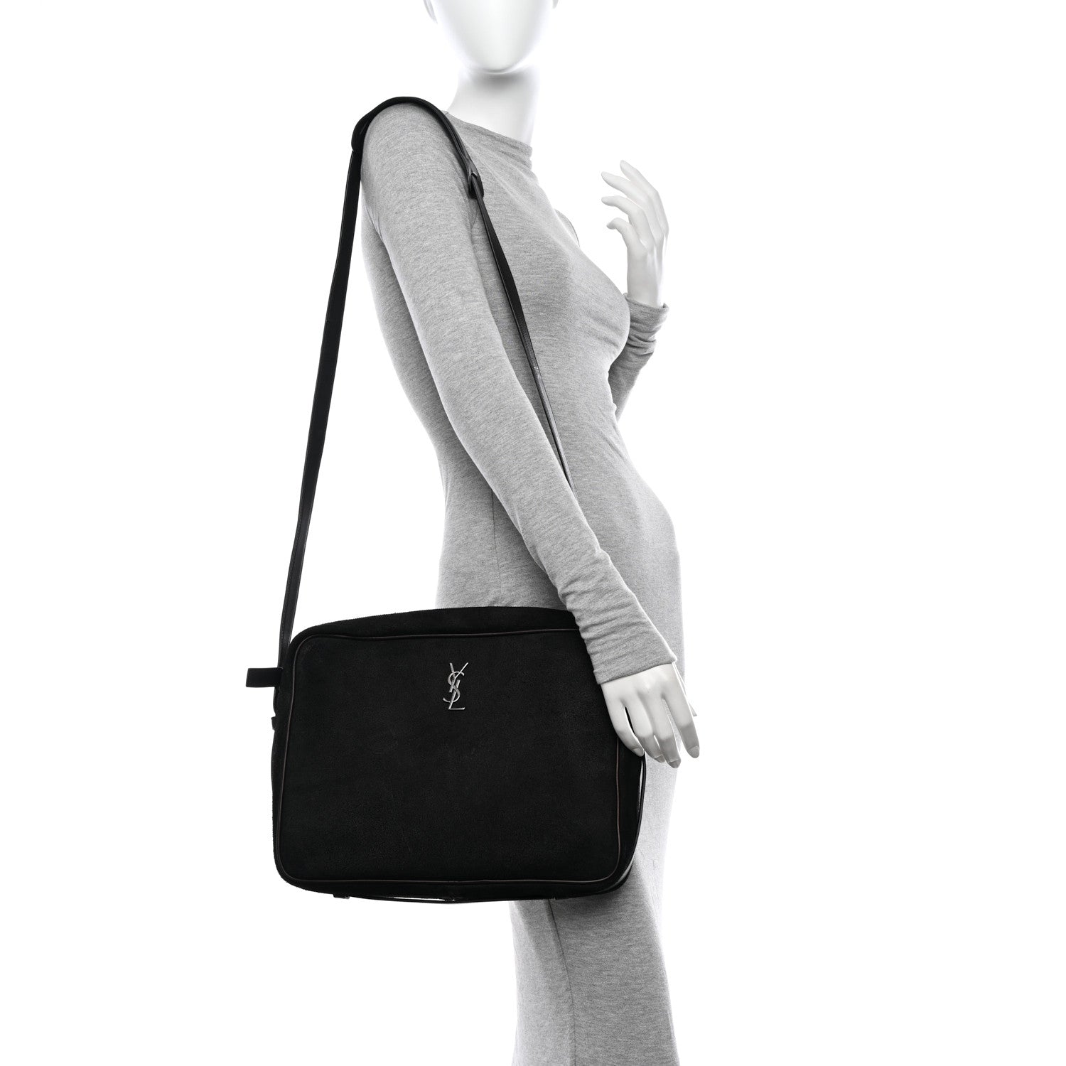 Saint Laurent Suede Flat Messenger Bag Black 2 of 15