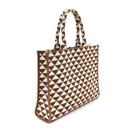 Prada Jacquard Saffiano Triangolo Symbole Embroidered Large Tote Tobacco Talco 3 of 10