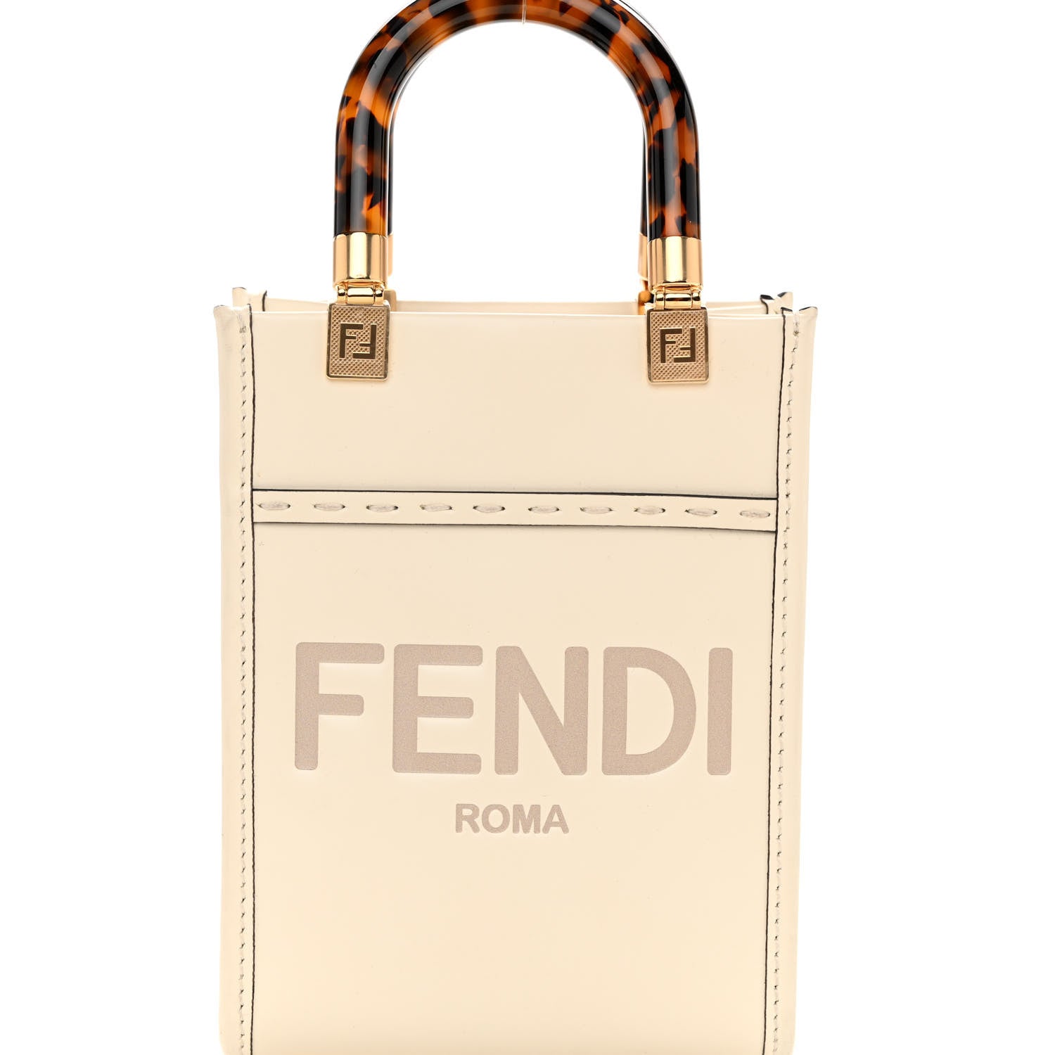 Fendi Vitello King Plexiglass Logo Embossed Mini Fendi Sunshine Shopper Tote White Ice 7 of 9