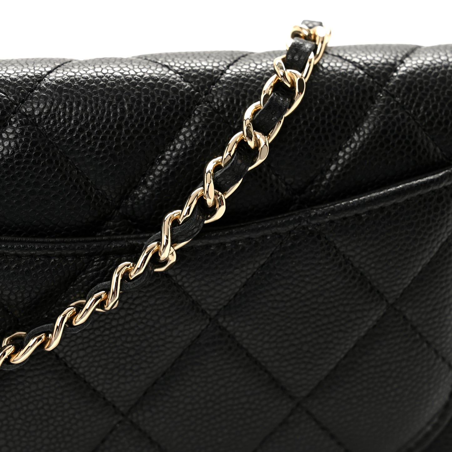 Caviar Quilted Phone Holder Wallet on Removable Chain Black