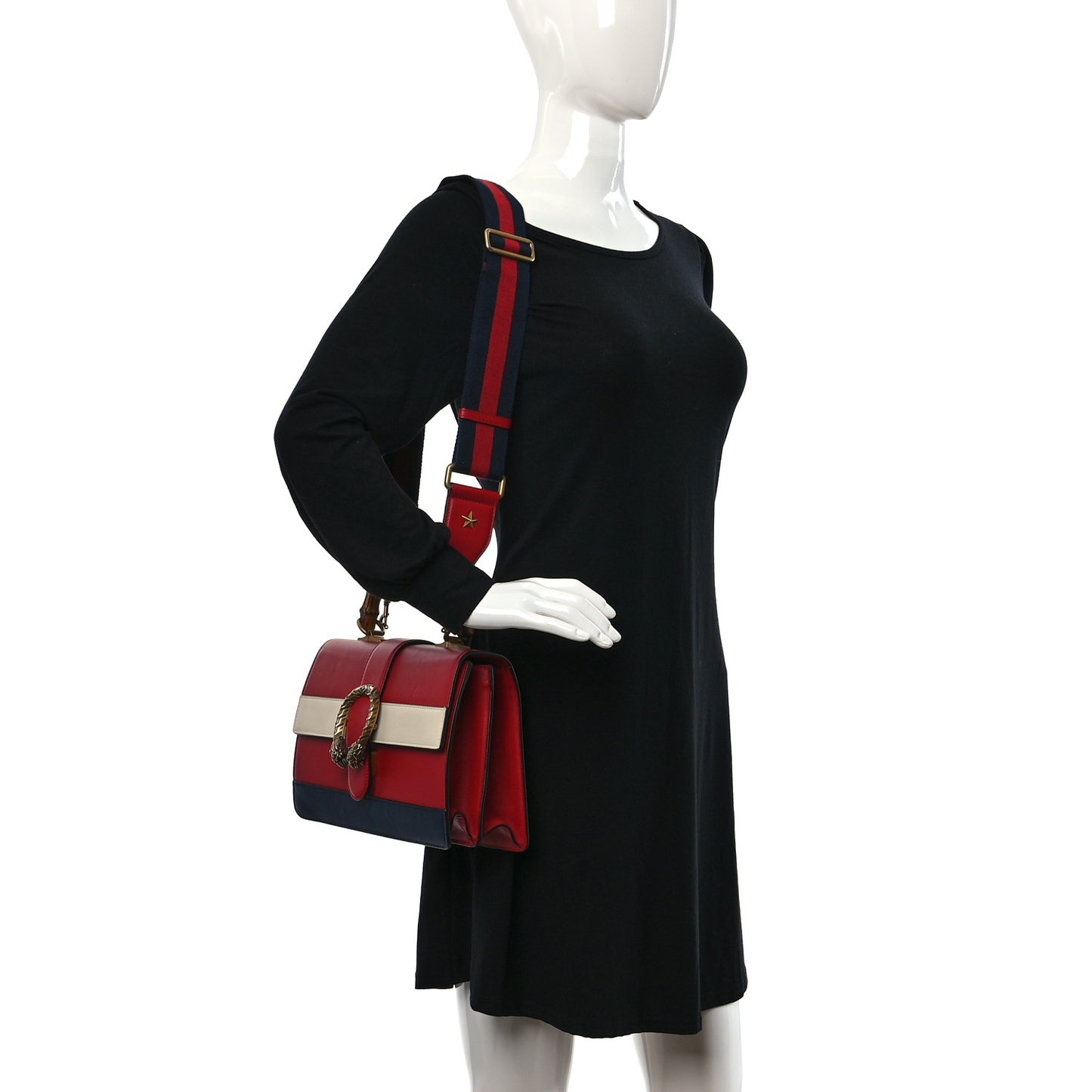 Calfskin Bamboo Web Medium Dionysus Top Handle Bag Red White Blue