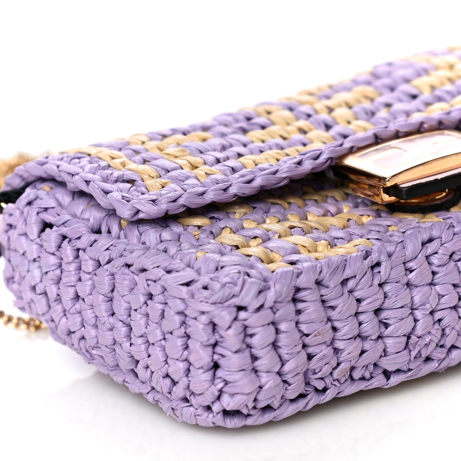 Fendi Raffia Vitello Seta FF Woven Nano Baguette Charm Anemone Natural 8 of 9
