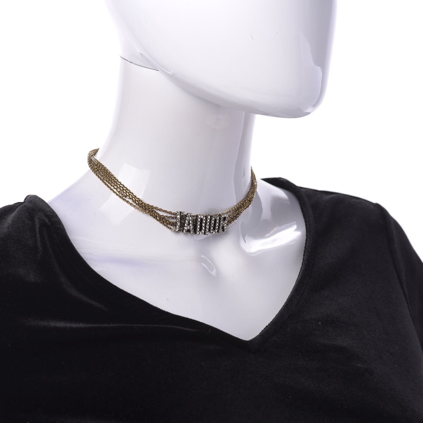Metal Crystal J'Adior Choker Necklace Aged Gold