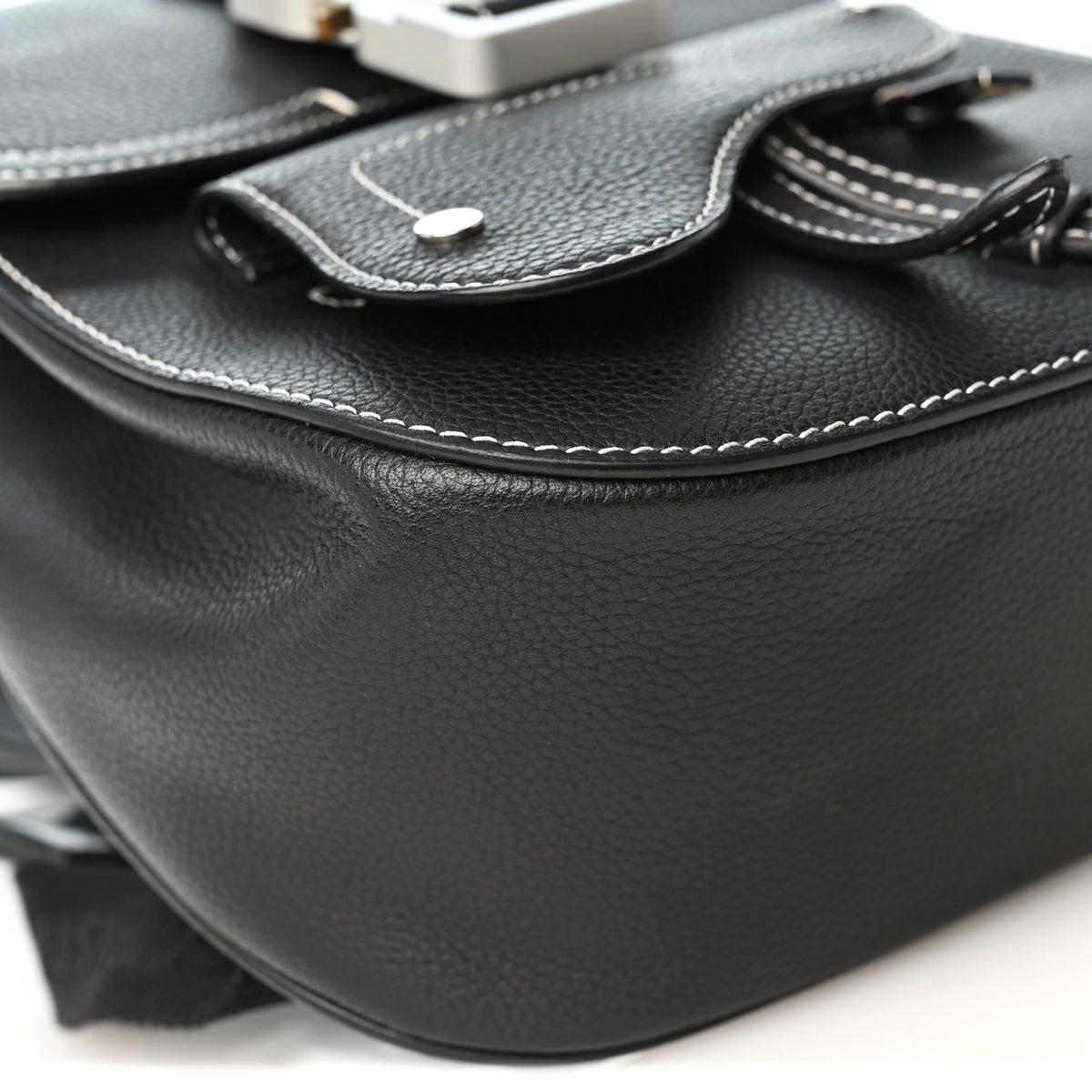 Grained Calfskin Mini Saddle Backpack  Black