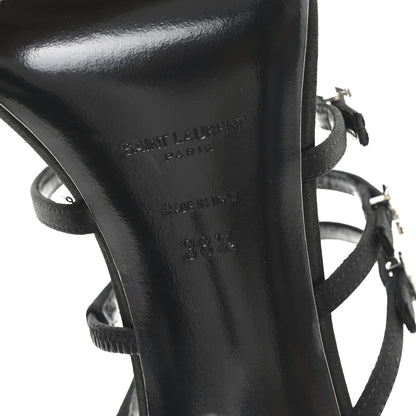 Saint Laurent Crepe Satin Crystal Logo Jerry 110 Ankle Strap Sandals 38.5 Black 7 of 8
