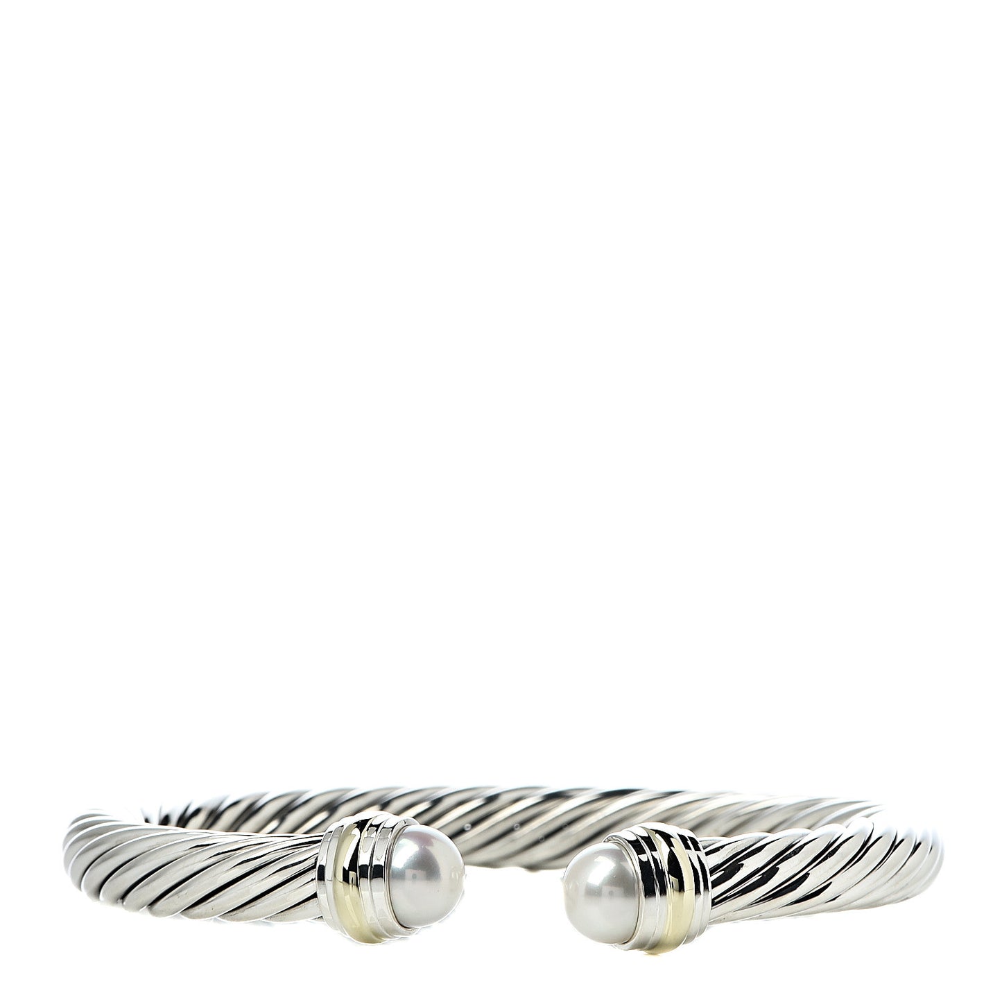 Sterling Silver 14K Yellow Gold Pearl 7mm Cable Classics Bracelet