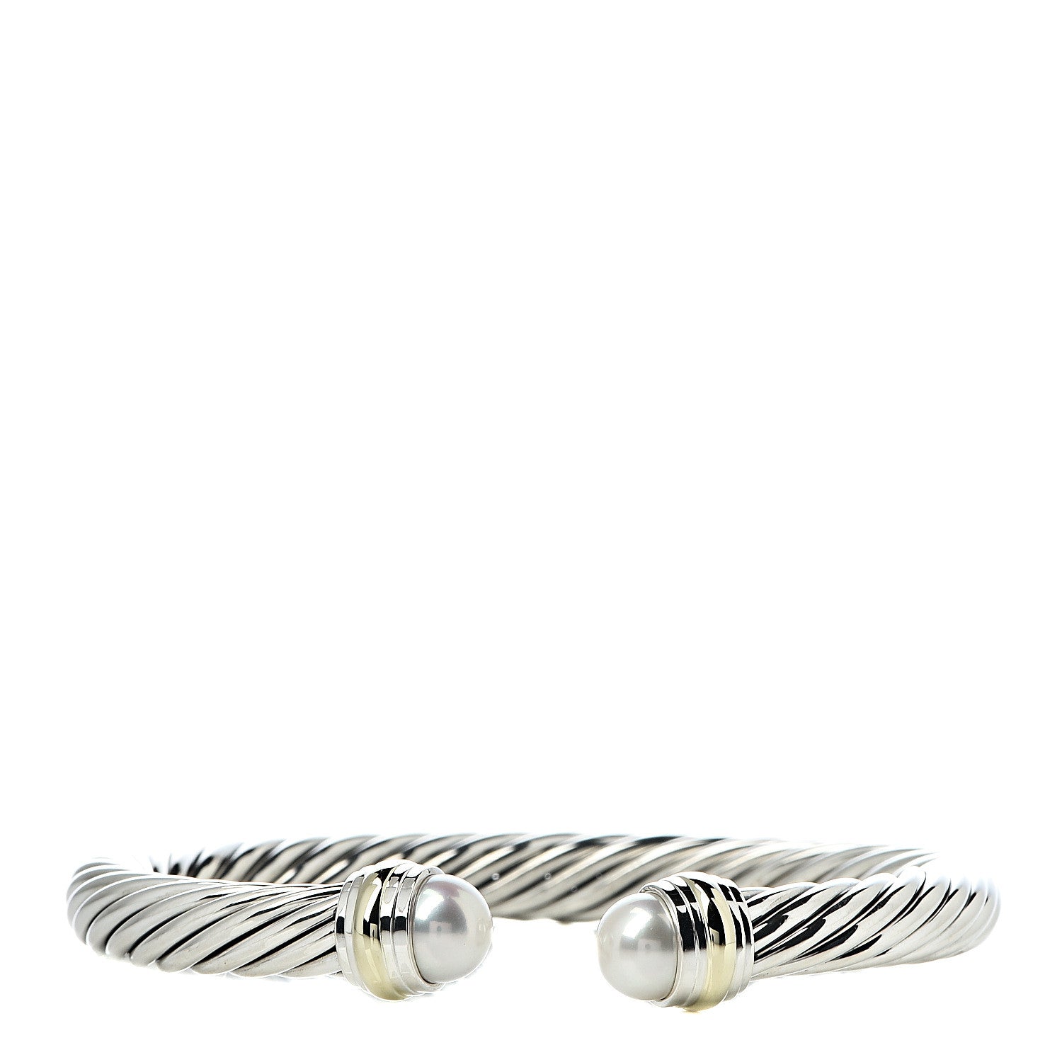 David Yurman Sterling Silver 14K Yellow Gold Pearl 7mm Cable Classics Bracelet 1 of 5