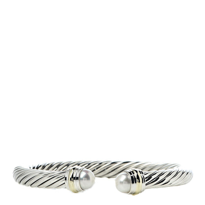 David Yurman Sterling Silver 14K Yellow Gold Pearl 7mm Cable Classics Bracelet 1 of 5
