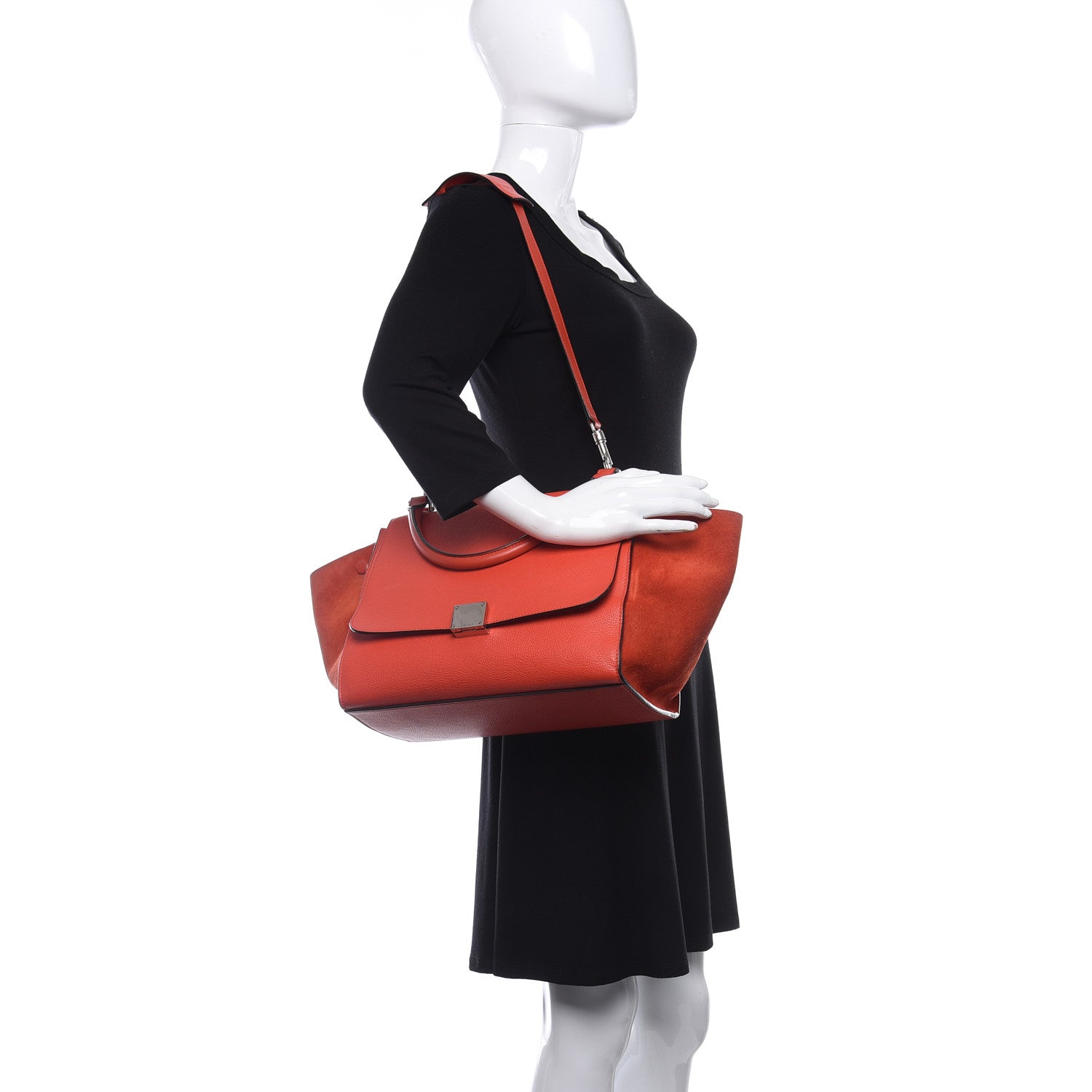 Celine Drummed Calfskin Suede Medium Trapeze Coquelicot 2 of 12