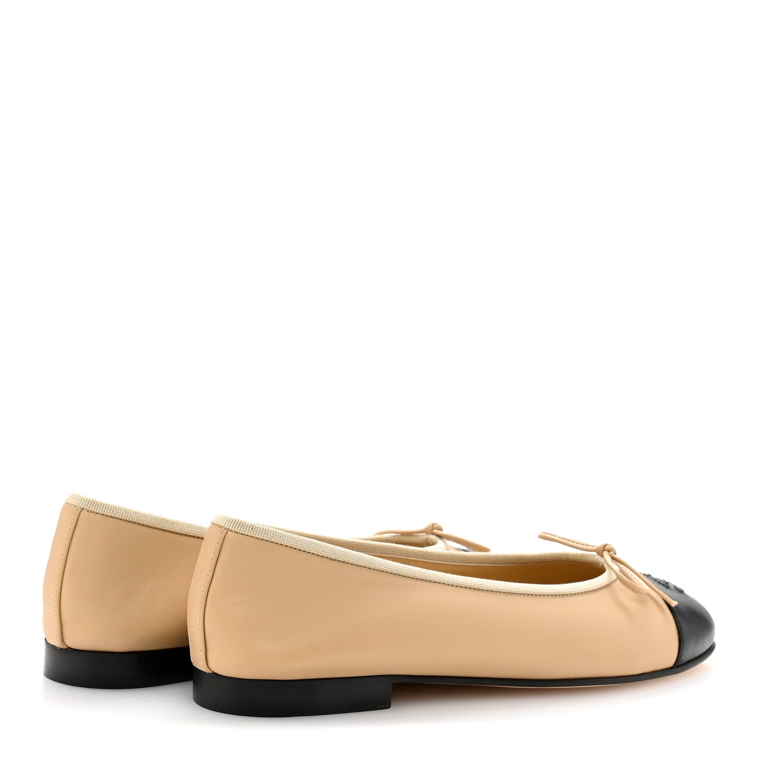 Chanel Lambskin Cap Toe CC Ballerina Flats 38 Beige Black 5 of 10