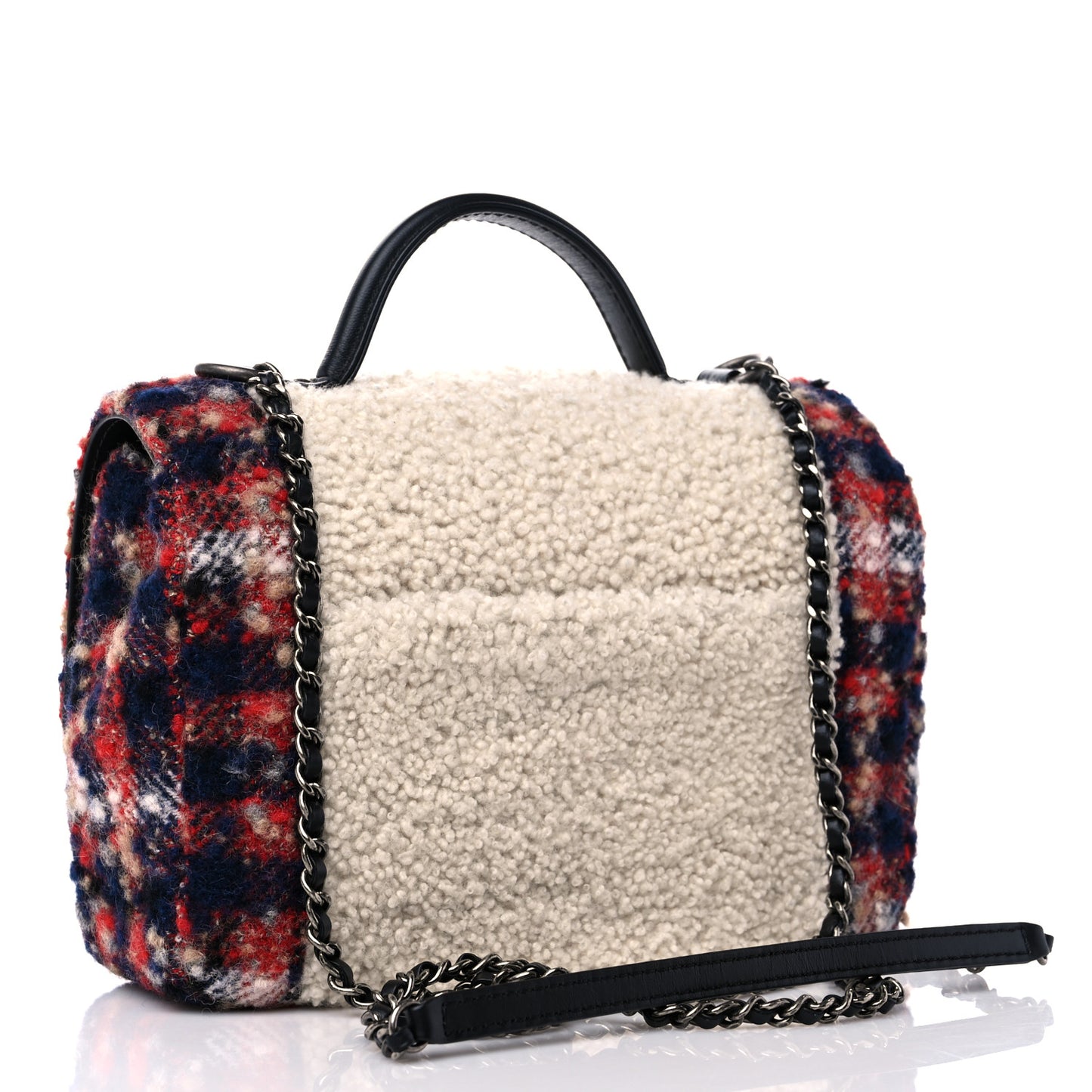 Shearling Tweed Small Top Handle Flap Bag Multicolor